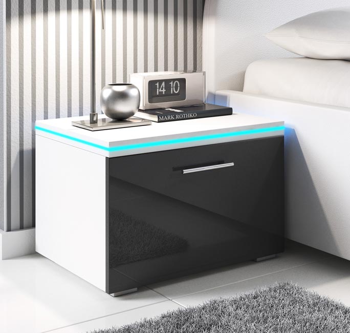 Mesita de noche Velvet blanco y negro con LED RGB