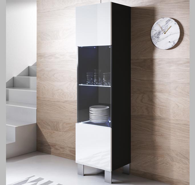 Vitrina modelo Leiko V6 (40x177cm) color negro y blanco con patas de
